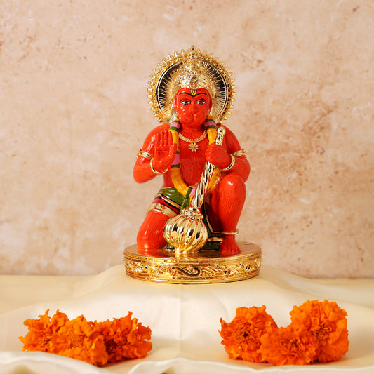 Hanuman Ji Murti Statue 24K Gold Coated Car Dashboard